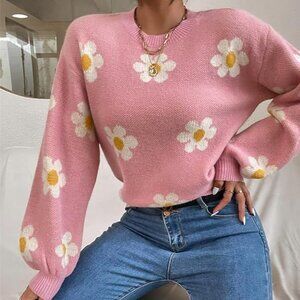 New Daisy pink floral pattern sweater